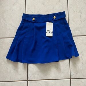 Zara Blue Pleated Skater Mini Skirt